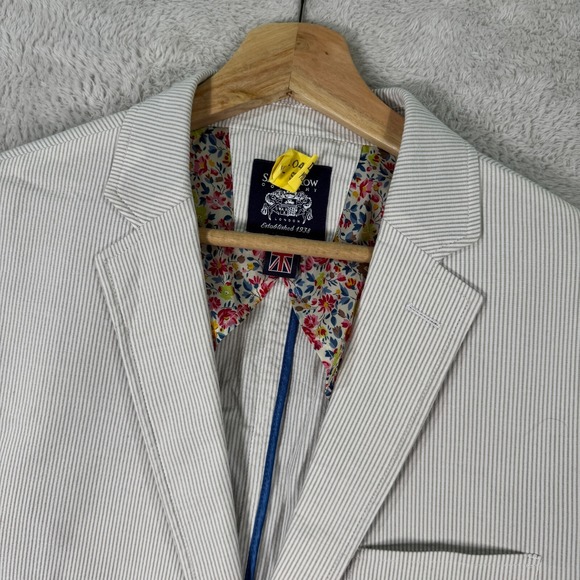 Savile Row Blazer Jacket Mens 42S White Pinstripe Double‎ Vented Notch Lapel EUC - Picture 1 of 10